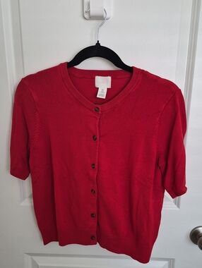 Women H&M Short-Sleeve Button Cardigan in Red